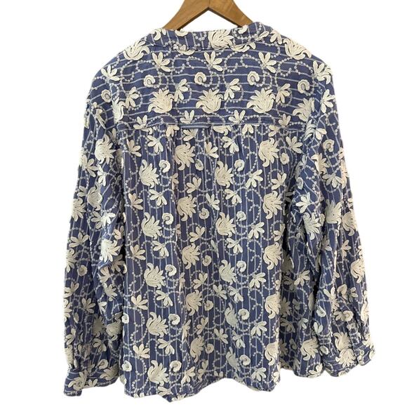 Anthropologie Pilcro Whitney Applique Trapeze Button Down Shirt Blue Size 2X - Picture 5 of 12